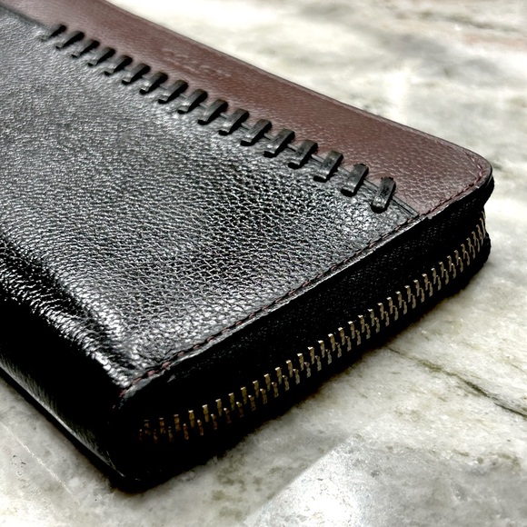 Coach Authentic Sport Calf Leather Whip Stitched Brown/Black Wallet - Picture 7 of 12